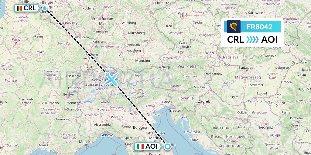 FR8042 Ryanair Flight Map: Brussels to Ancona