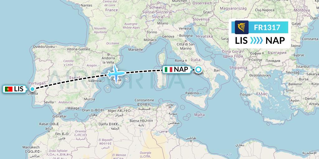 FR1317 Ryanair Flight Map: Lisbon to Naples
