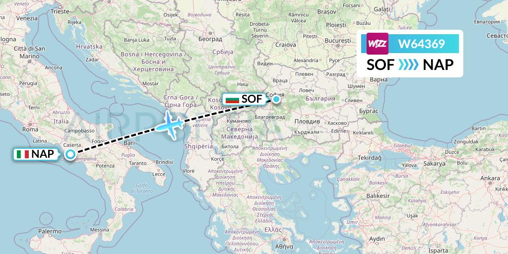 W64369 Wizz Air Flight Map: Sofia to Naples