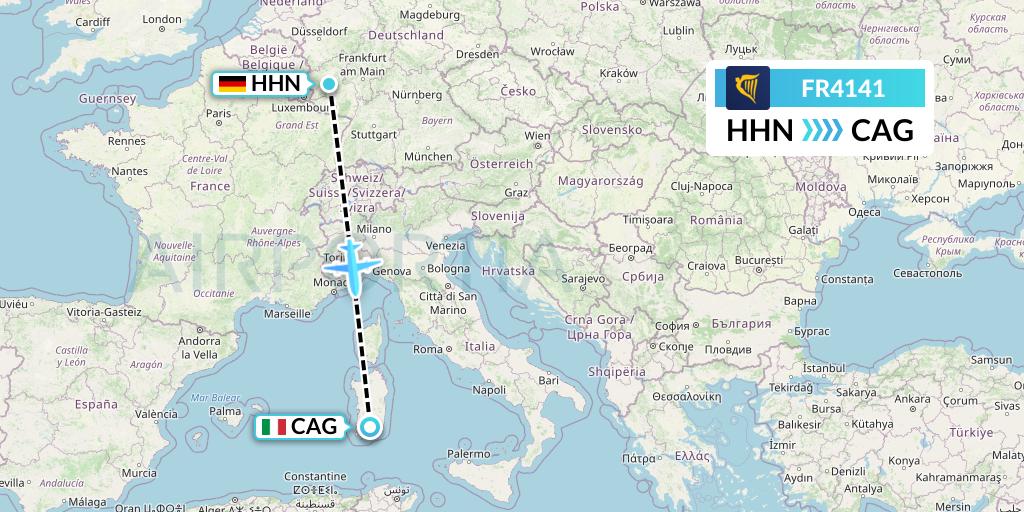 FR4141 Ryanair Flight Map: Hahn to Cagliari