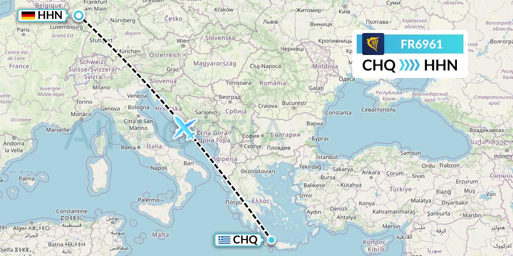 FR6961 Ryanair Flight Map: Chania to Hahn