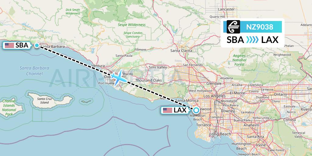NZ9038 Air New Zealand Flight Map: Santa Barbara to Los Angeles