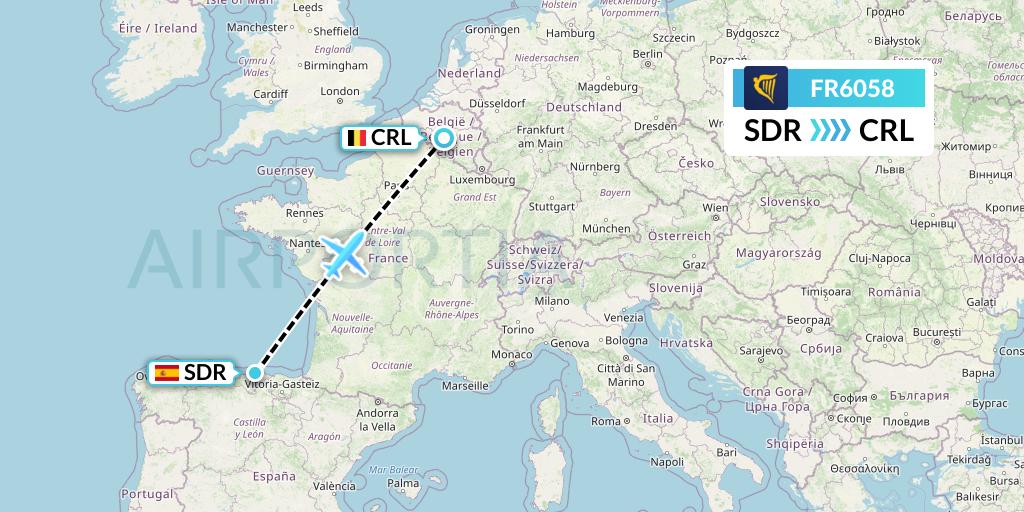 FR6058 Ryanair Flight Map: Santander to Brussels