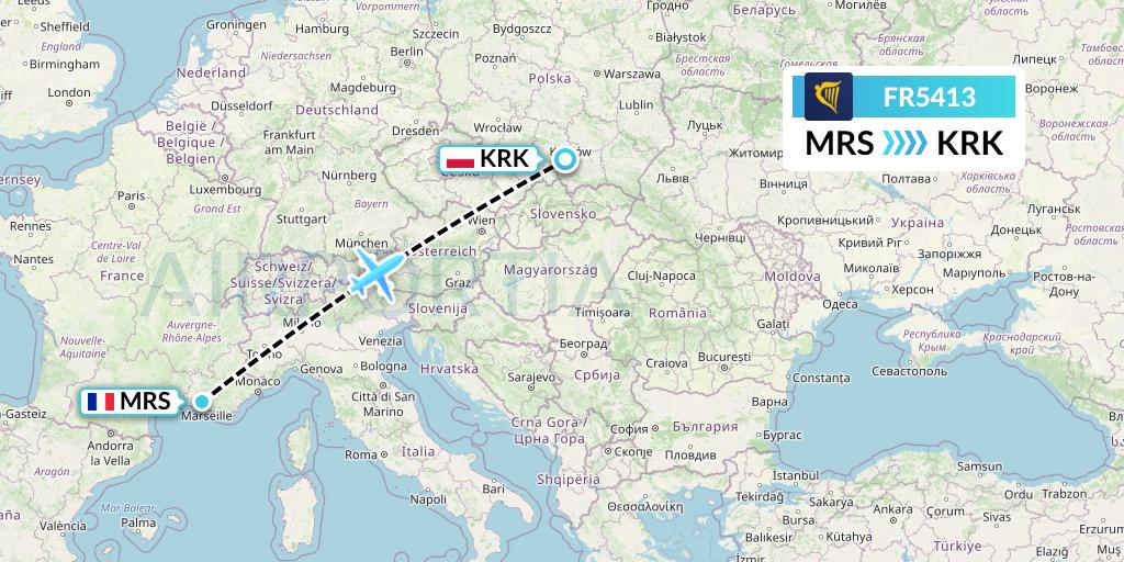 FR5413 Ryanair Flight Map: Marseille to Krakow
