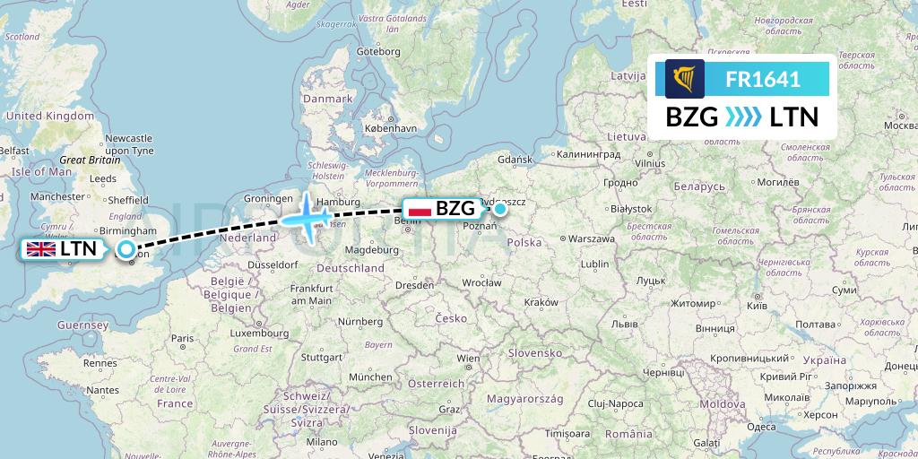 FR1641 Ryanair Flight Map: Bydgoszcz to London