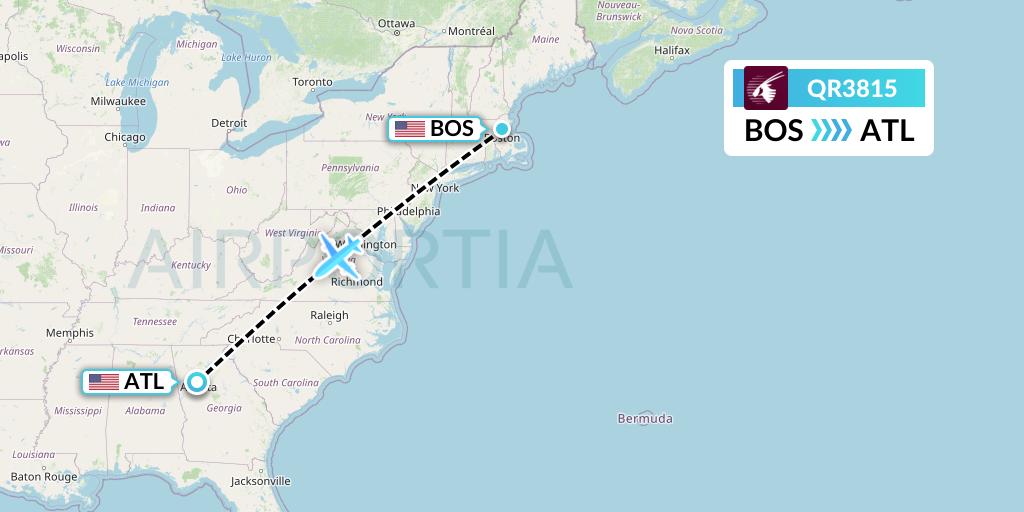 QR3815 Qatar Airways Flight Map: Boston to Atlanta