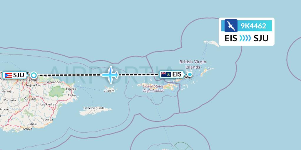 9K4462 Cape Air Flight Map: Beef Island to San Juan