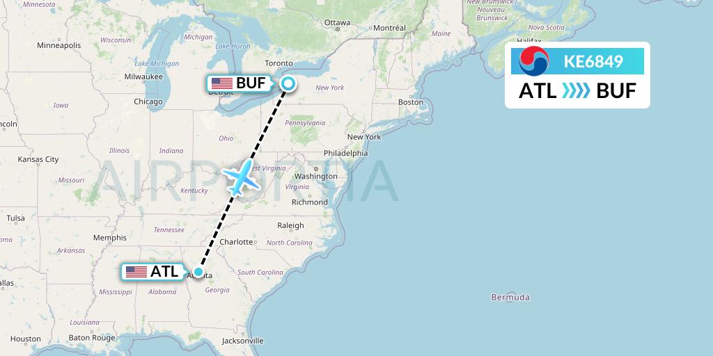 KE6849 Korean Air Flight Map: Atlanta to Buffalo