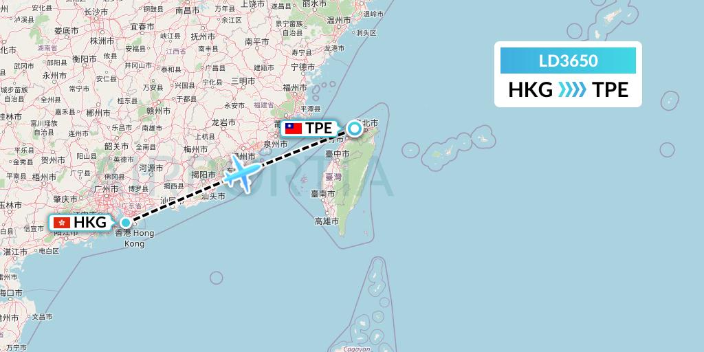 LD3650 Air Hong Kong Flight Map: Hong Kong to Taipei