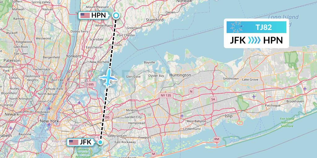 TJ82 Tradewind Aviation Flight Map: New York to White Plains