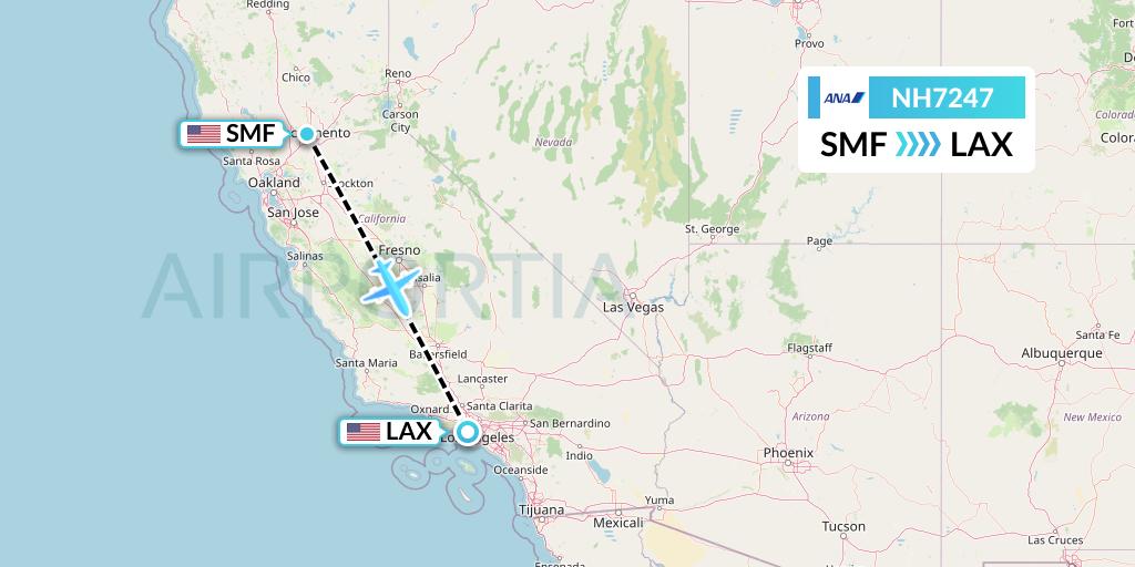NH7247 All Nippon Airways Flight Map: Sacramento to Los Angeles