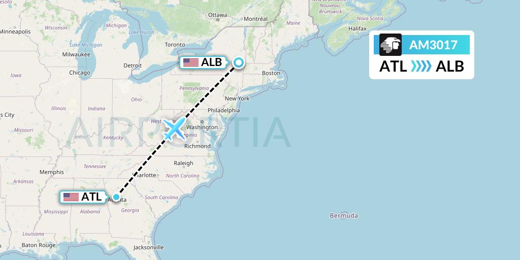 AM3017 Aeromexico Flight Map: Atlanta to Albany