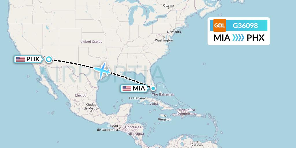 G36098 GOL Transportes Aeros Flight Map: Miami to Phoenix