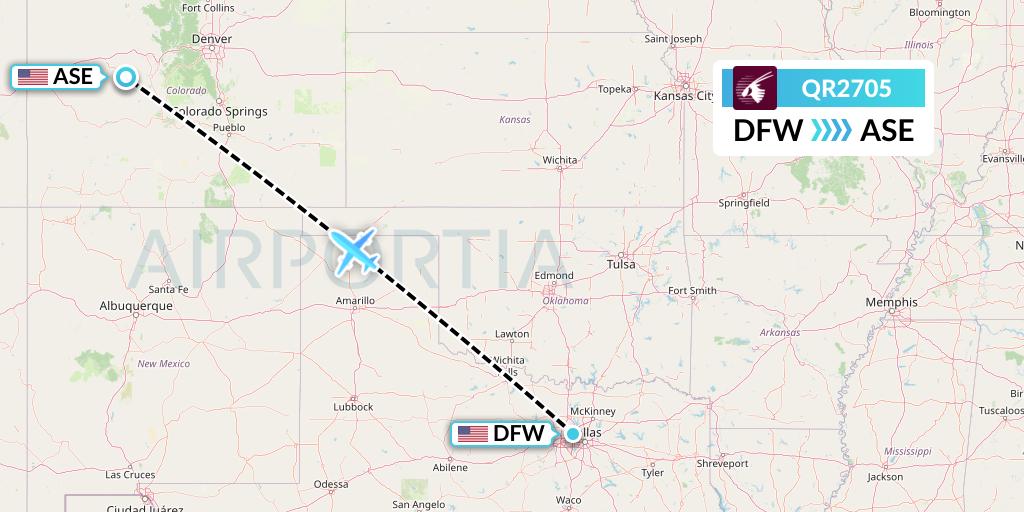QR2705 Qatar Airways Flight Map: Dallas to Aspen