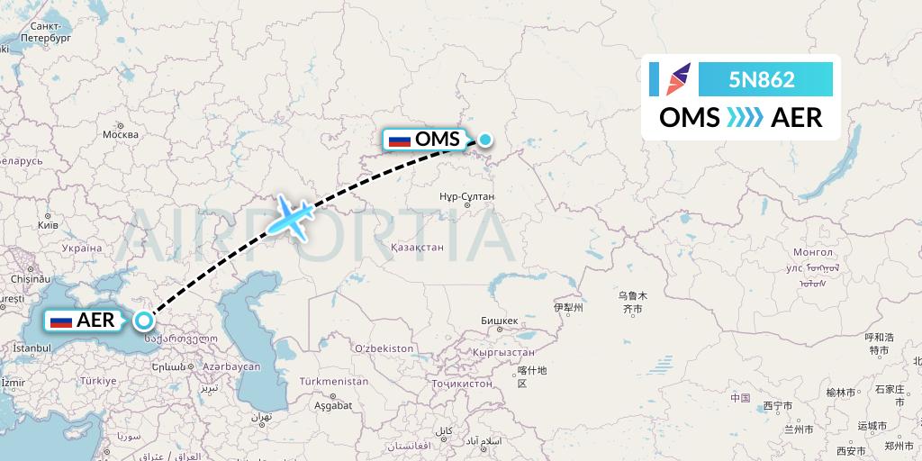 5N862 Nordavia Flight Map: Omsk to Sochi