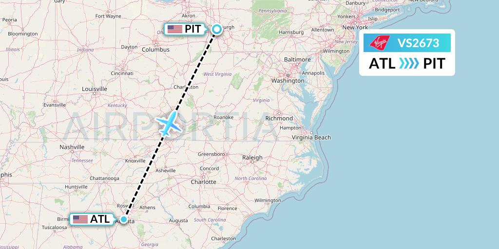 VS2673 Virgin Atlantic Airways Flight Map: Atlanta to Pittsburgh