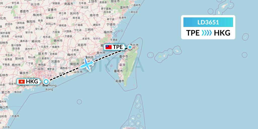 LD3651 Air Hong Kong Flight Map: Taipei to Hong Kong