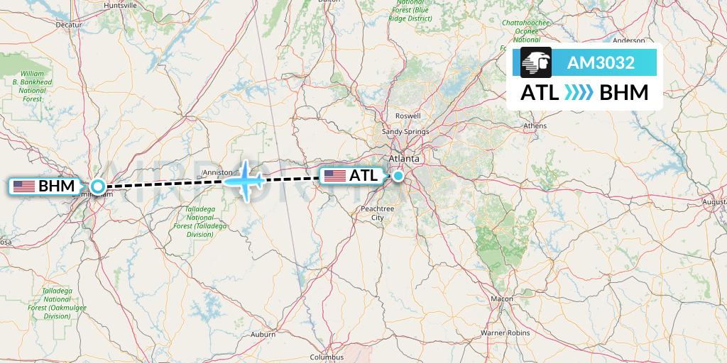 AM3032 Aeromexico Flight Map: Atlanta to Birmingham