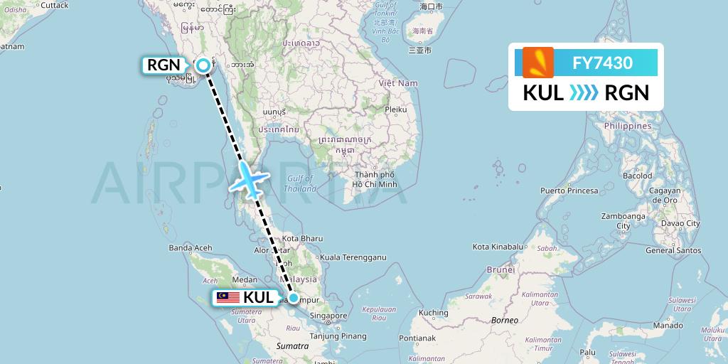 FY7430 Firefly Flight Map: Kuala Lumpur to Yangon