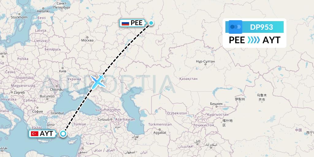 DP953 Pobeda Flight Map: Perm to Antalya