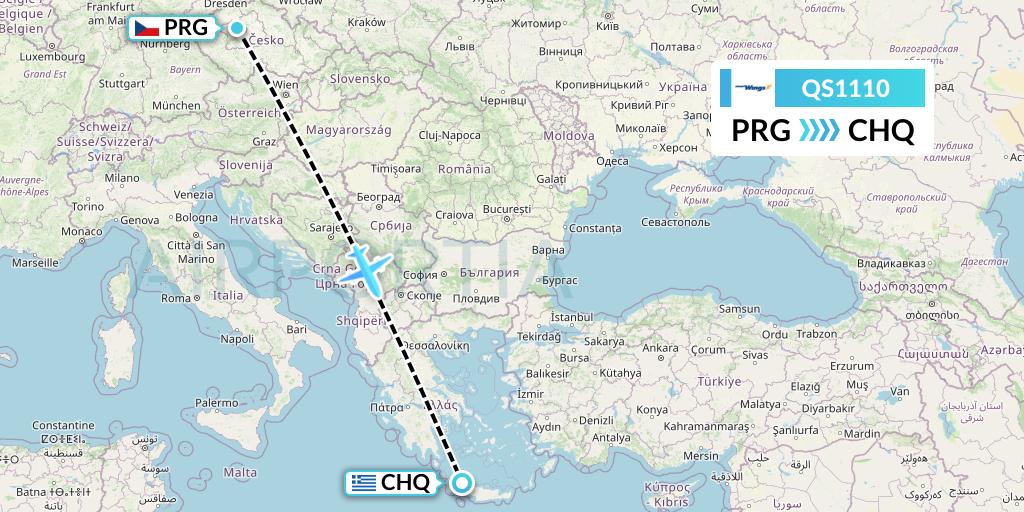 QS1110 Smartwings Flight Map: Prague to Chania