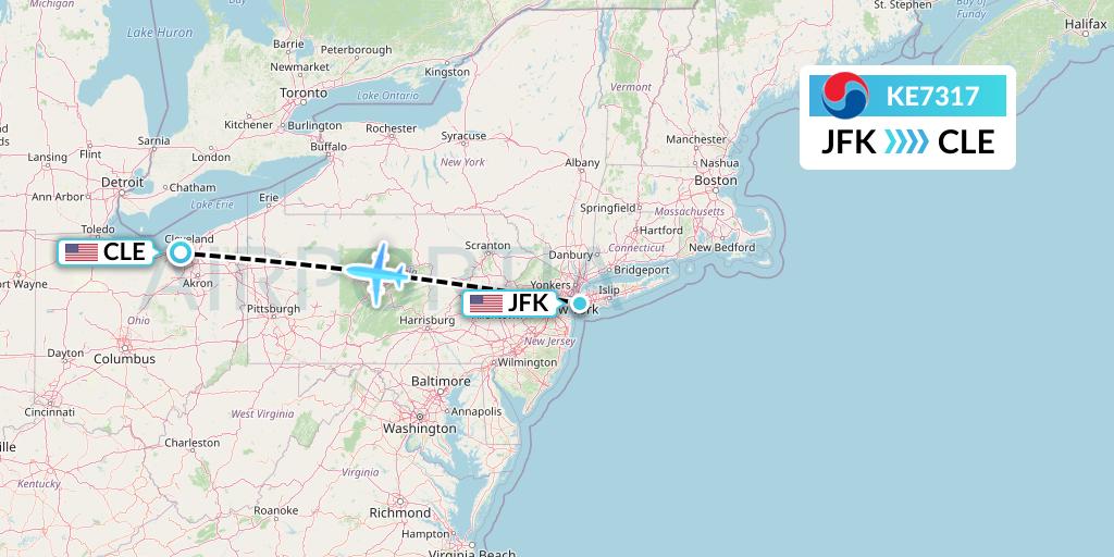 KE7317 Korean Air Flight Map: New York to Cleveland