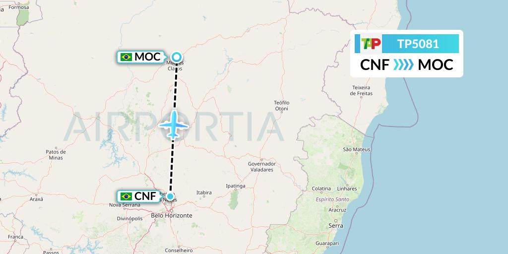 TP5081 TAP Portugal Flight Map: Belo Horizonte to Montes Claros