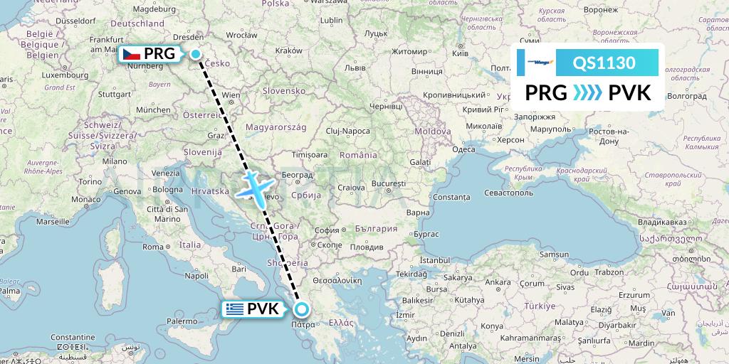 QS1130 Smartwings Flight Map: Prague to Preveza