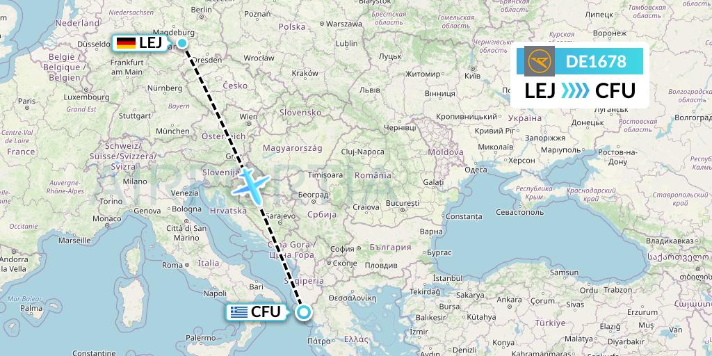 DE1678 Condor Flight Map: Leipzig to Corfu