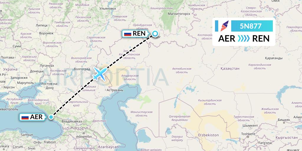 5N877 Nordavia Flight Map: Sochi to Orenburg