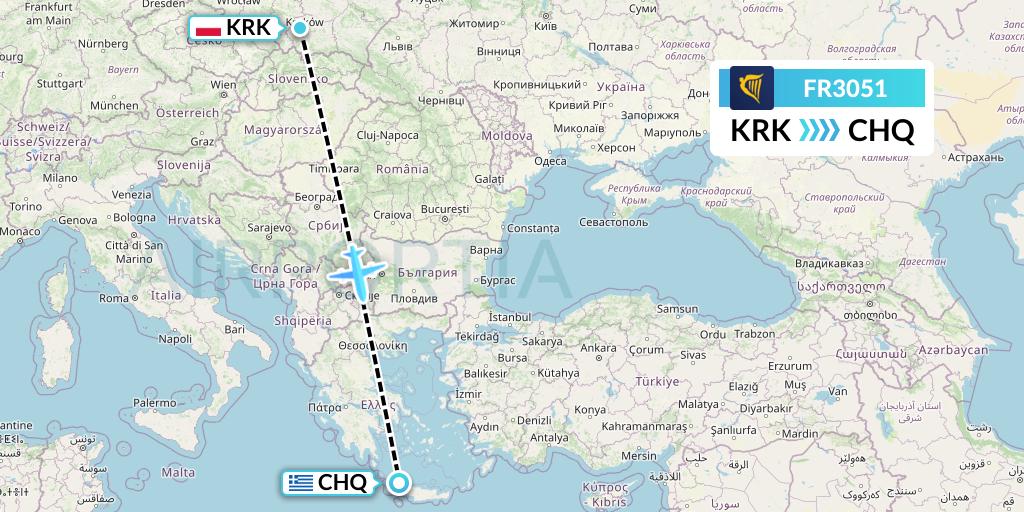 FR3051 Ryanair Flight Map: Krakow to Chania