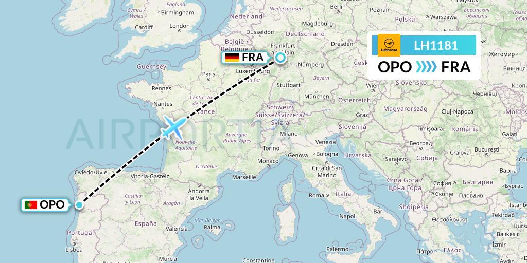 LH1181 Lufthansa Flight Map: Porto to Frankfurt