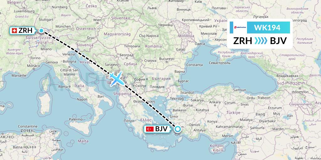 WK194 Edelweiss Air Flight Map: Zurich to Bodrum