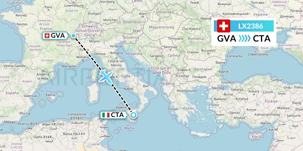 LX2386 Swiss Flight Map: Geneva to Catania