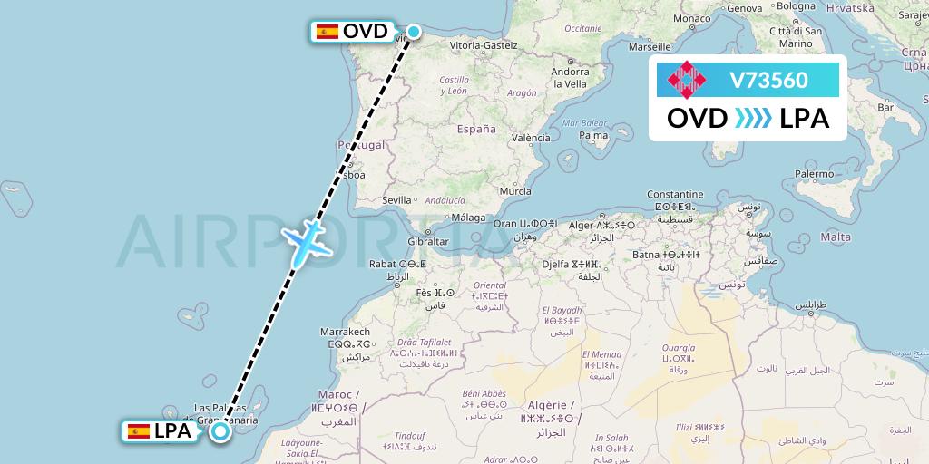 V73560 Volotea Flight Map: Asturias to Las Palmas