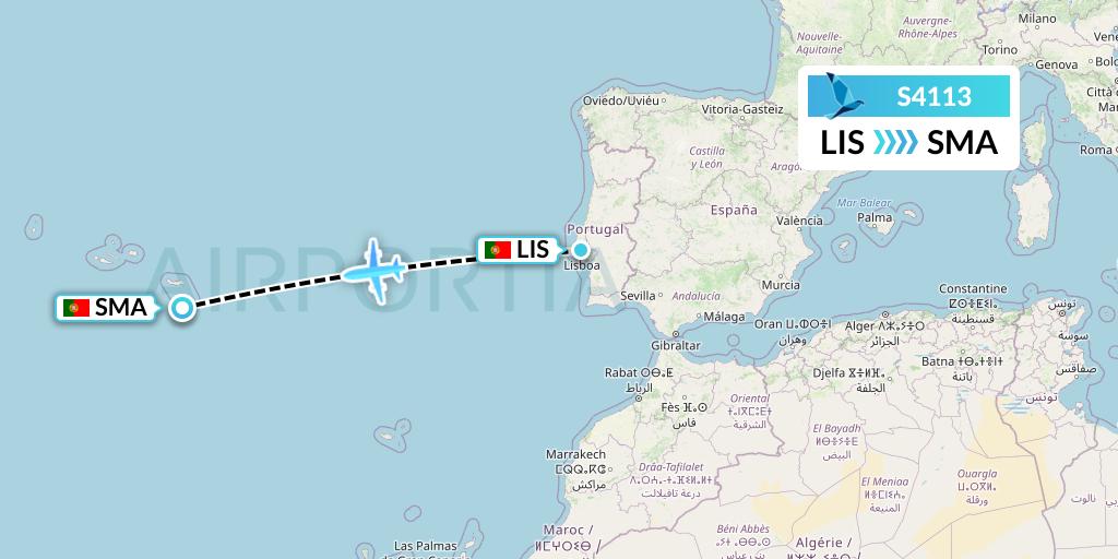 S4113 Azores Airlines Flight Map: Lisbon to Santa Maria