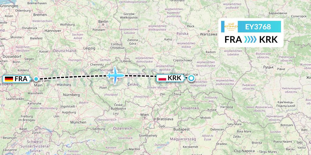 EY3768 Etihad Airways Flight Map: Frankfurt to Krakow