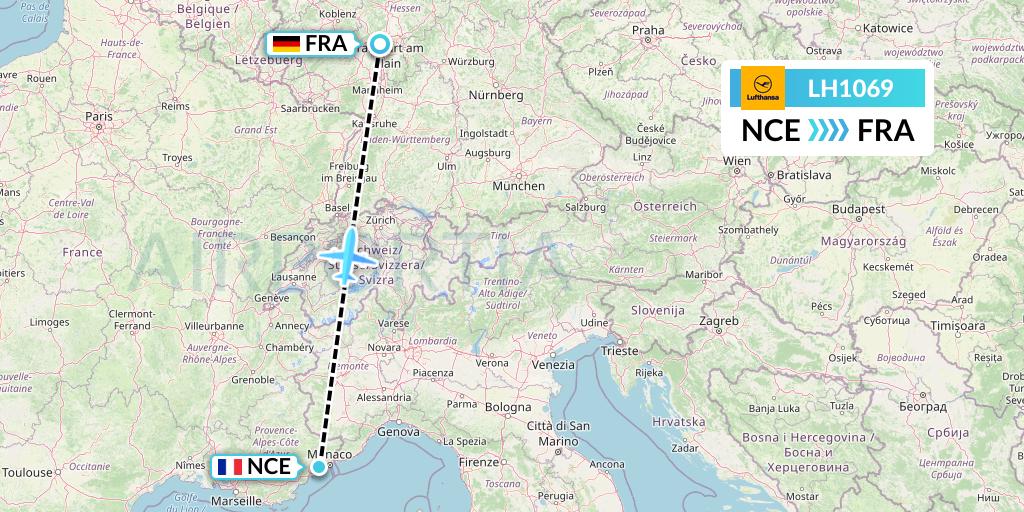 LH1069 Lufthansa Flight Map: Nice to Frankfurt