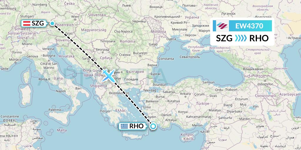 EW4370 Eurowings Flight Map: Salzburg to Rhodes