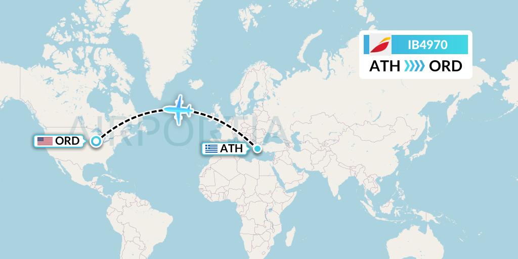IB4970 Iberia Flight Map: Athens to Chicago