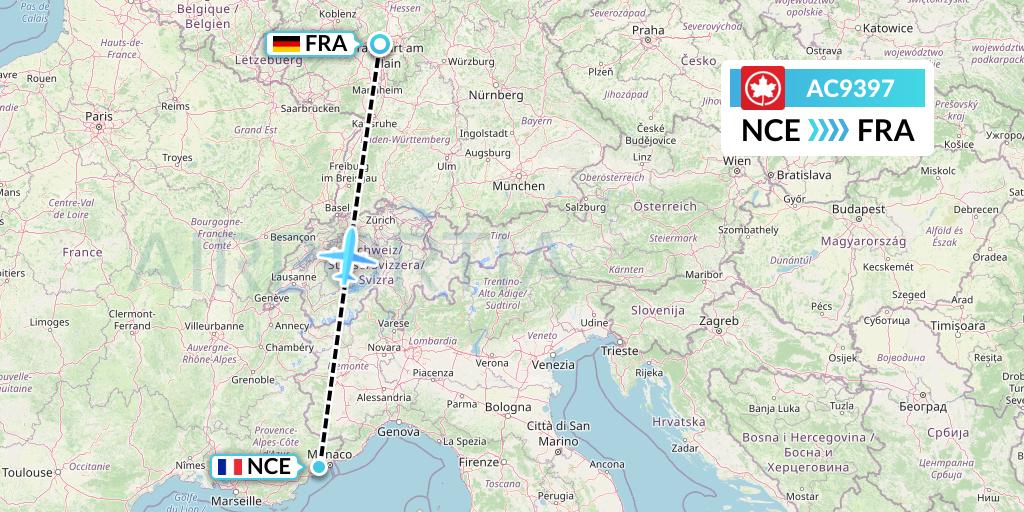 AC9397 Air Canada Flight Map: Nice to Frankfurt