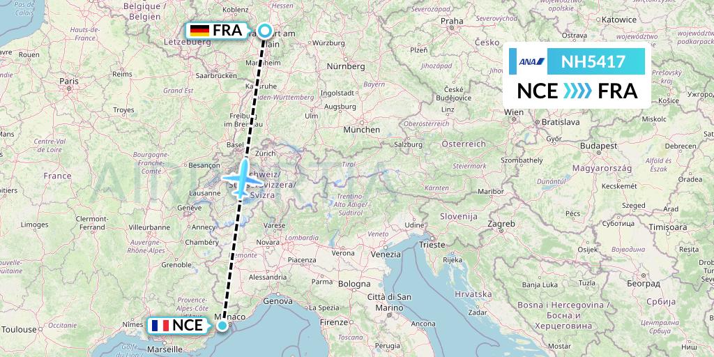 NH5417 All Nippon Airways Flight Map: Nice to Frankfurt