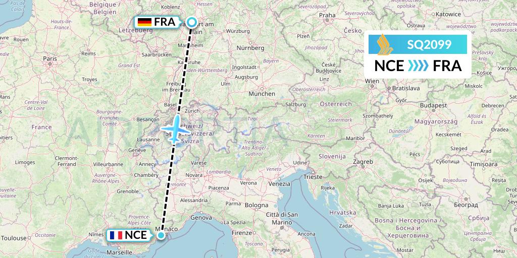 SQ2099 Singapore Airlines Flight Map: Nice to Frankfurt