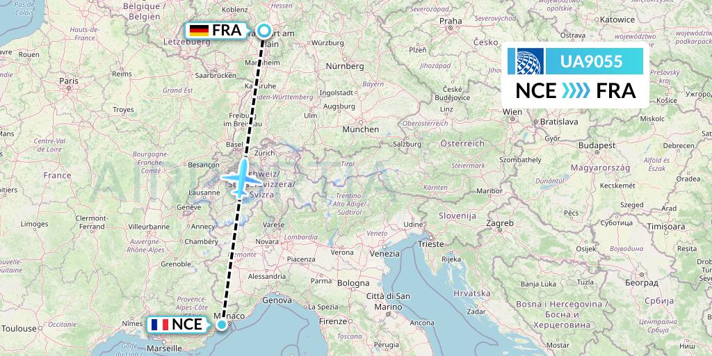 UA9055 United Airlines Flight Map: Nice to Frankfurt