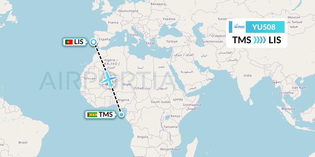 YU508 EuroAtlantic Airways Flight Map: Sao Tome to Lisbon