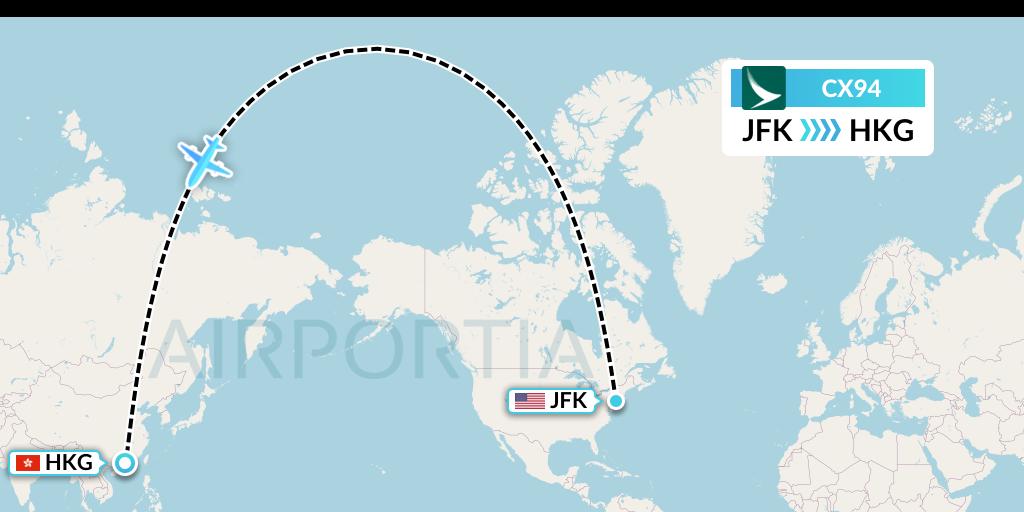 CX94 Cathay Pacific Flight Map: New York to Hong Kong