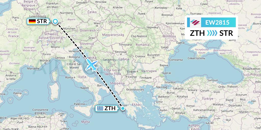 EW2815 Eurowings Flight Map: Zakynthos to Stuttgart