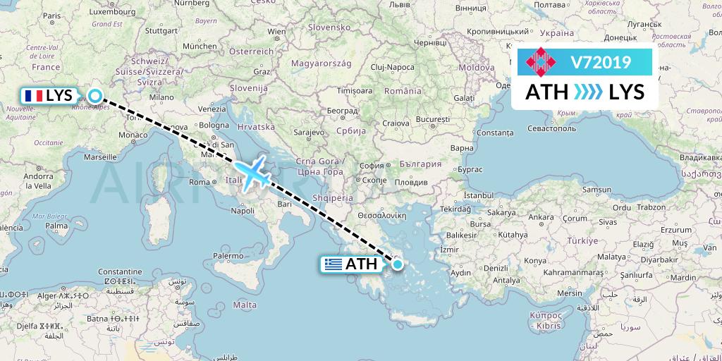 V72019 Volotea Flight Map: Athens to Lyon