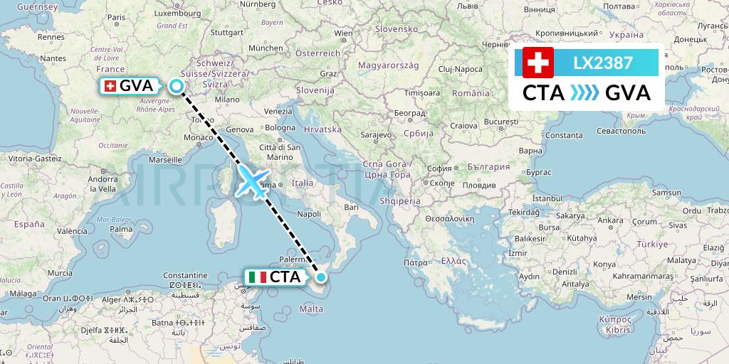 LX2387 Swiss Flight Map: Catania to Geneva