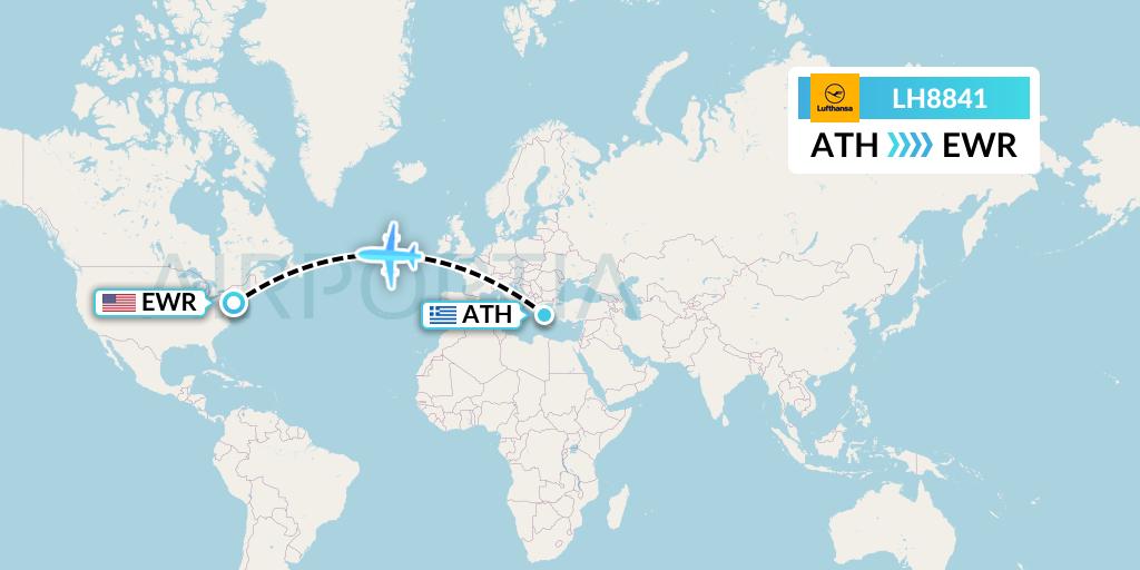 LH8841 Lufthansa Flight Map: Athens to New York